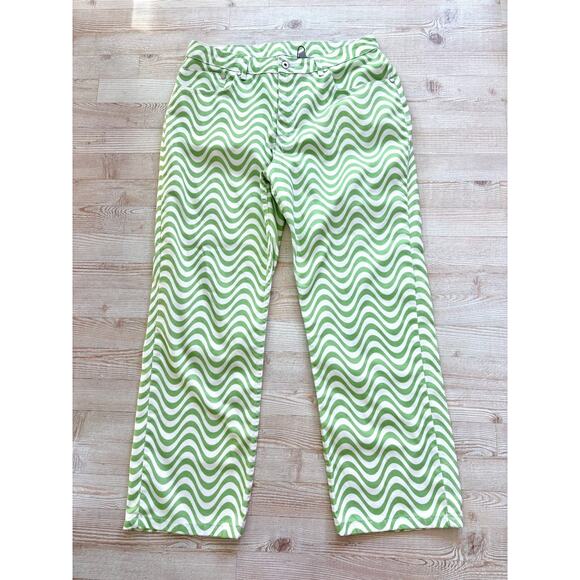 New The Ragged Priest Wave Print Straight Jeans | Lime White Size 36 - Picture 4 of 7